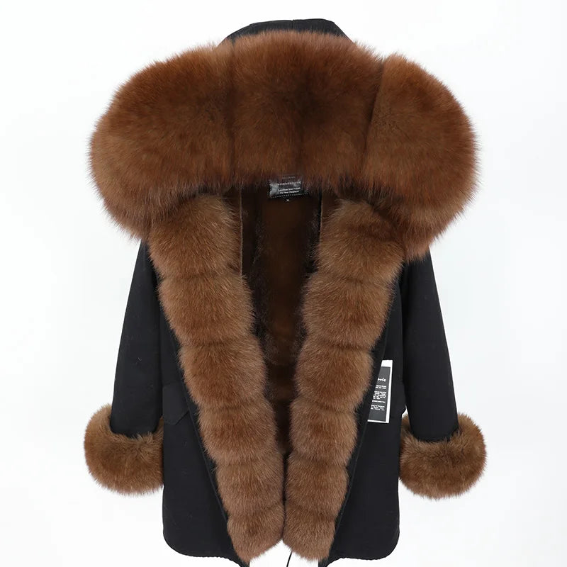 Luxury Hooded Real Fox Fur Jacket