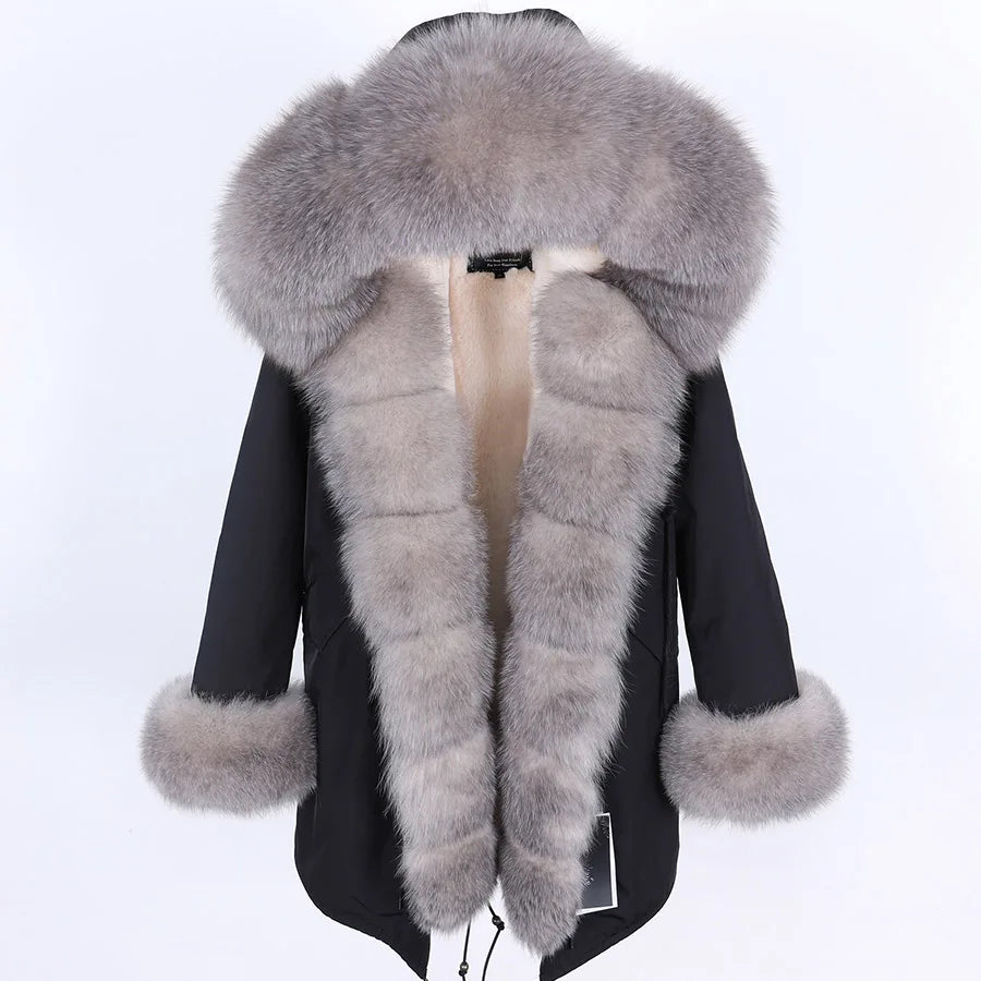 Luxury Hooded Real Fox Fur Jacket