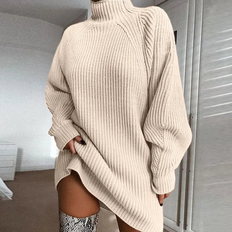 Oversized Turtleneck Knitted Mini Dress