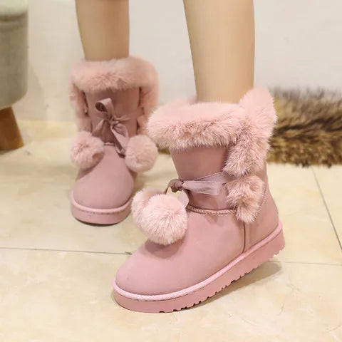 Women's Warm Fur Snow Boots with Fur Ball | Alfadarling