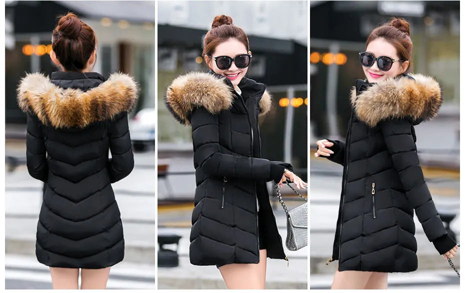 Wine Red Fur Collar Winter Jacket for Women