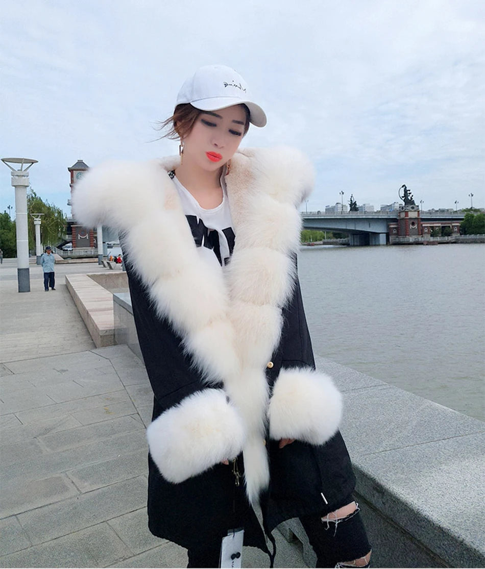 Luxury Hooded Real Fox Fur Jacket