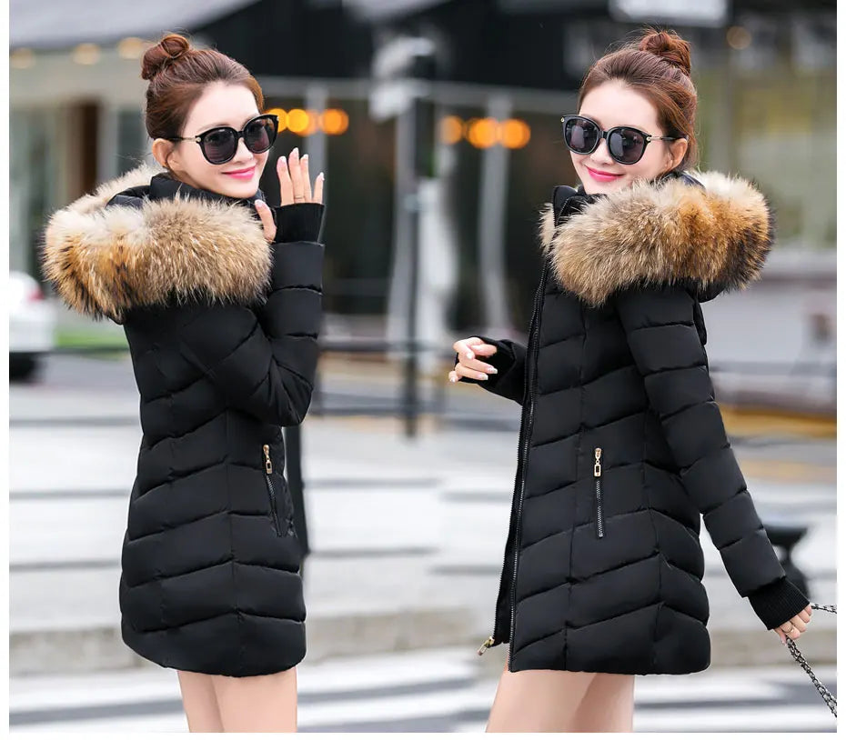 Wine Red Fur Collar Winter Jacket for Women