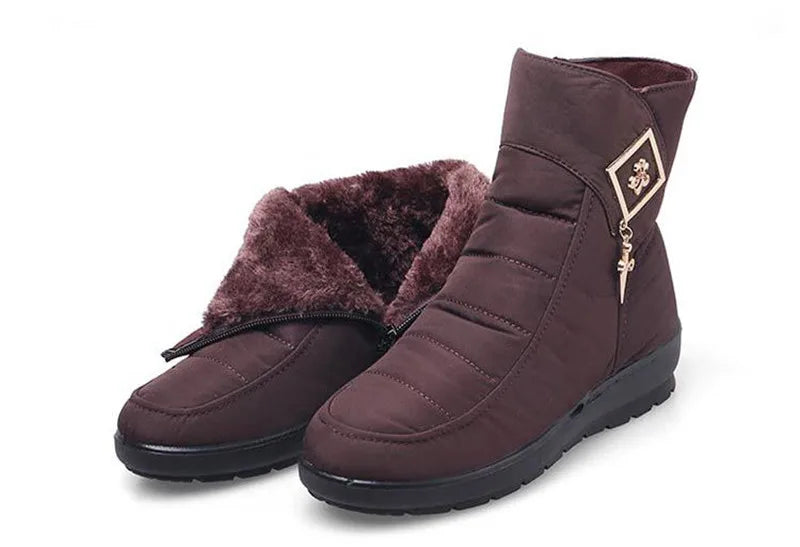 Women's Warm Fur Ankle Snow Boots with Wedge Heel | Alfadarling