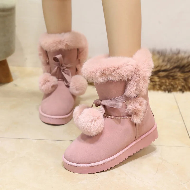 Women's Warm Fur Snow Boots with Fur Ball | Alfadarling