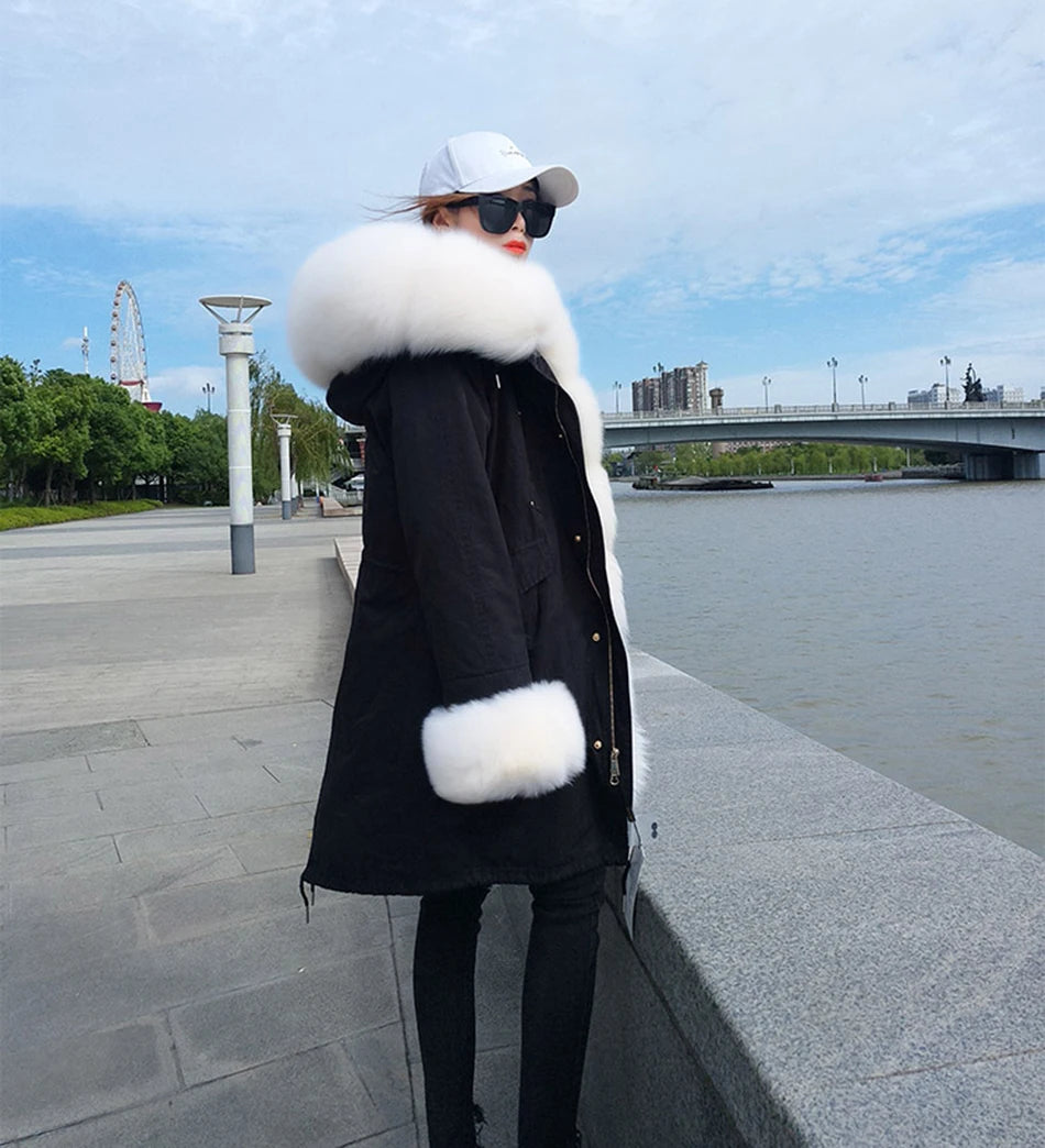 Luxury Hooded Real Fox Fur Jacket