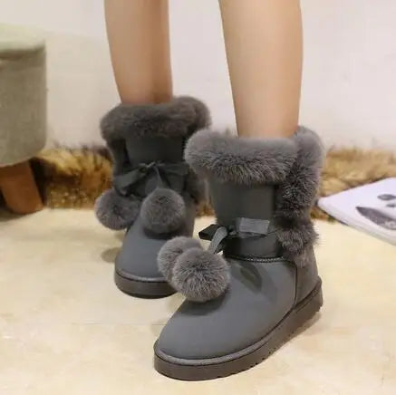 Women's Warm Fur Snow Boots with Fur Ball | Alfadarling