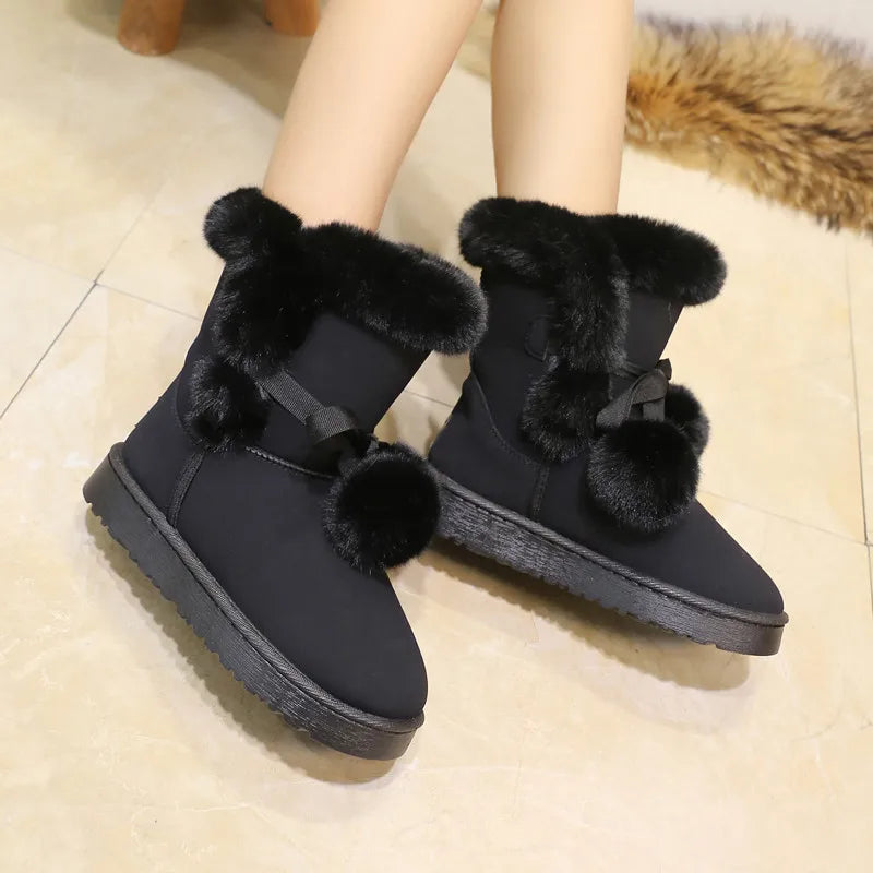 Women's Warm Fur Snow Boots with Fur Ball | Alfadarling