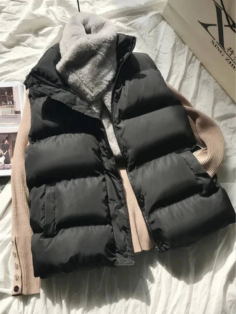 Women Winter Warm Cotton Padded Puffer Vests Sleeveless Parkas Jacket