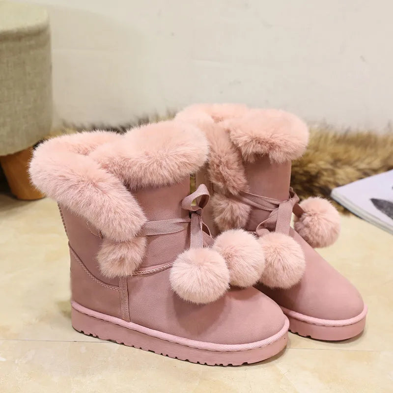 Women's Warm Fur Snow Boots with Fur Ball | Alfadarling