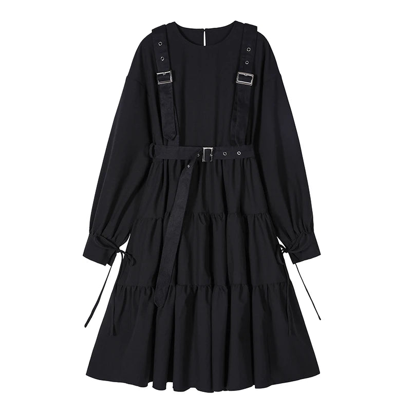 Gothic Harajuku Black Midi Dress