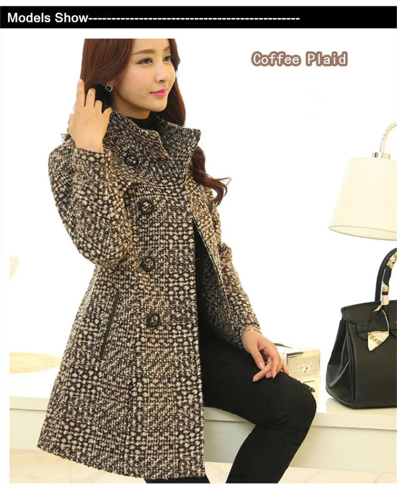 Elegant Women's Plaid Wool Blend Coat