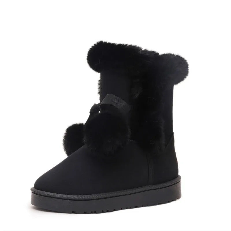 Women's Warm Fur Snow Boots with Fur Ball | Alfadarling