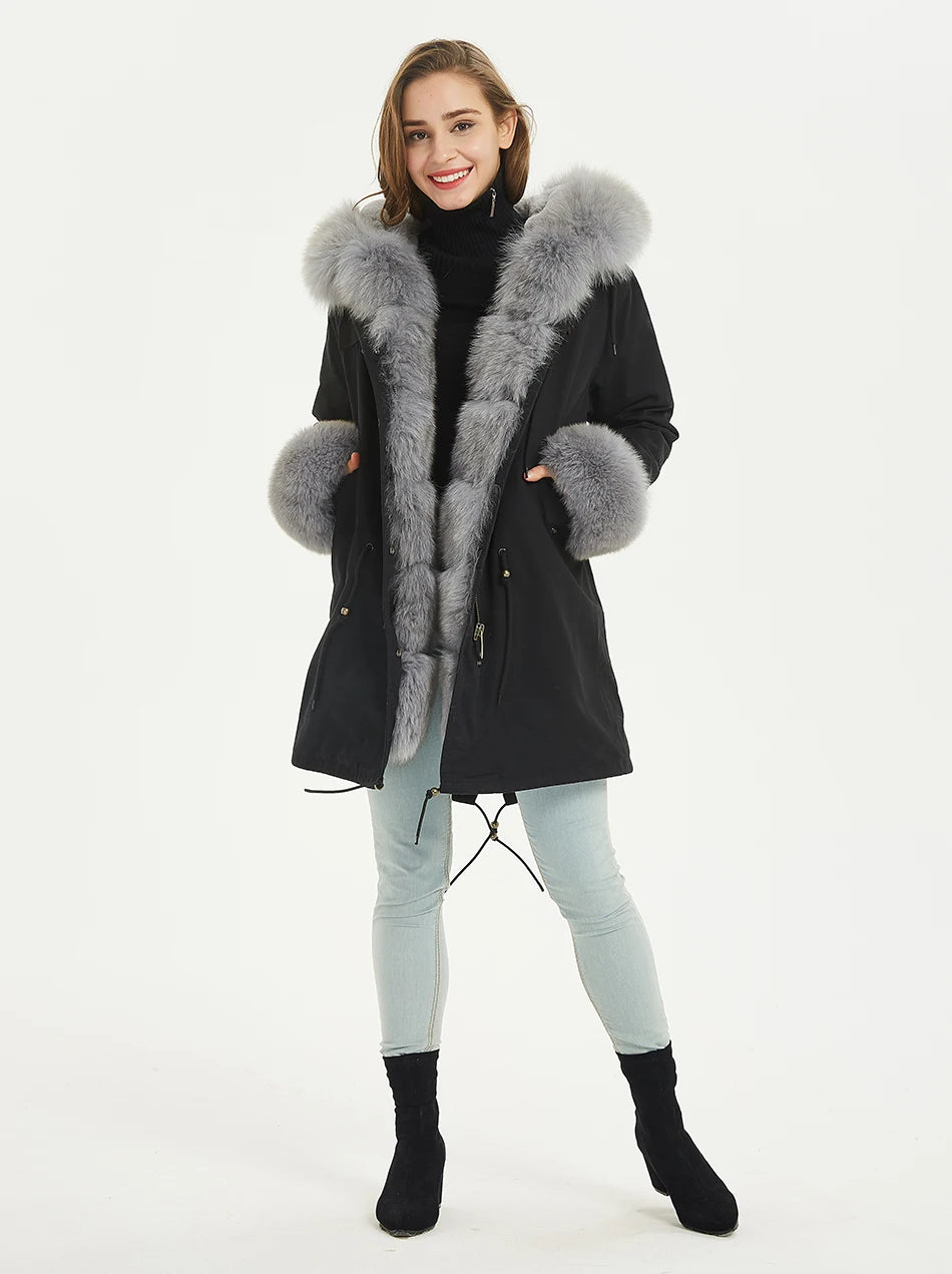 Luxury Hooded Real Fox Fur Jacket