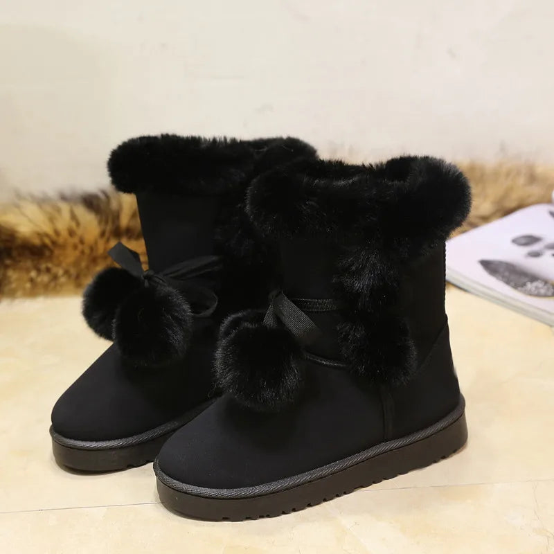 Women's Warm Fur Snow Boots with Fur Ball | Alfadarling