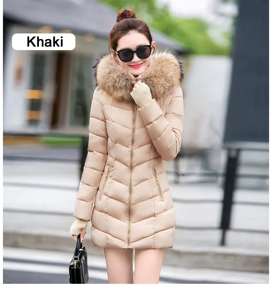 Wine Red Fur Collar Winter Jacket for Women