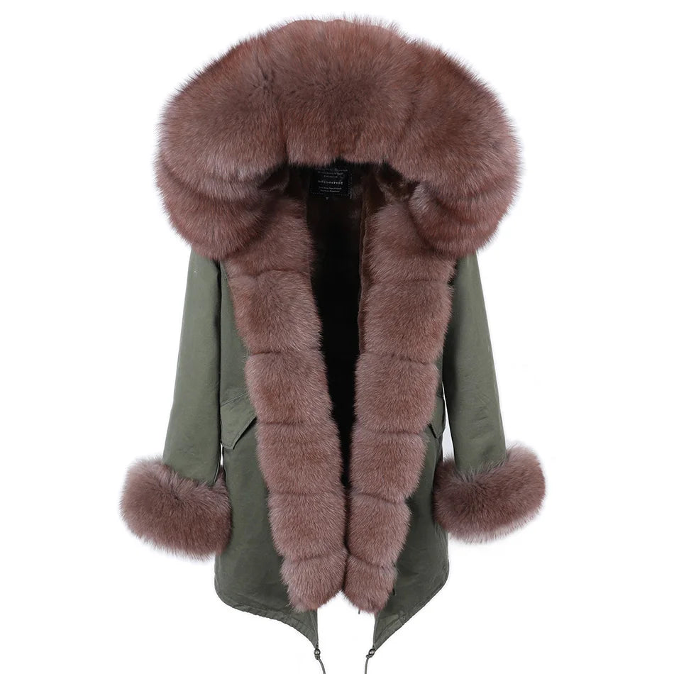 Luxury Hooded Real Fox Fur Jacket