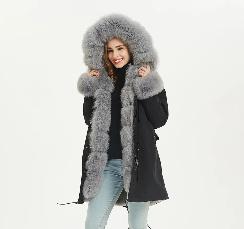 Luxury Hooded Real Fox Fur Jacket