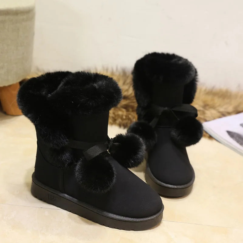 Women's Warm Fur Snow Boots with Fur Ball | Alfadarling