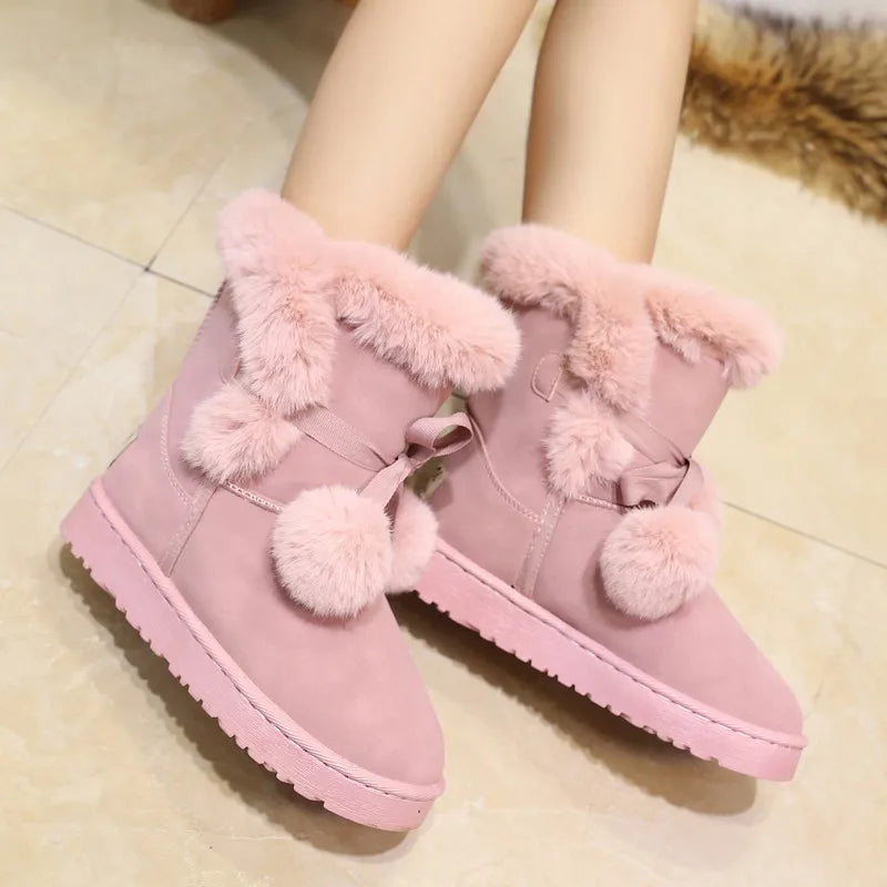 Women's Warm Fur Snow Boots with Fur Ball | Alfadarling