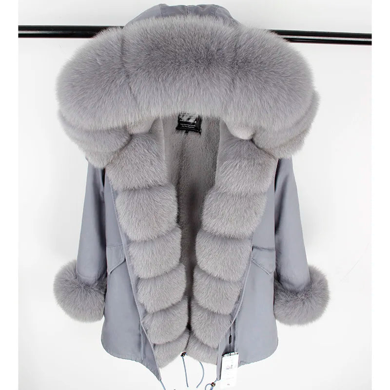 Luxury Hooded Real Fox Fur Jacket