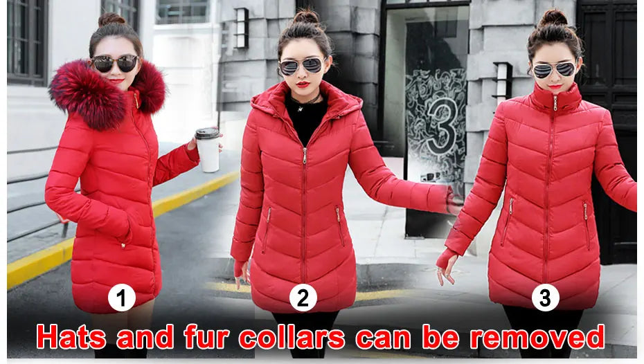 Wine Red Fur Collar Winter Jacket for Women