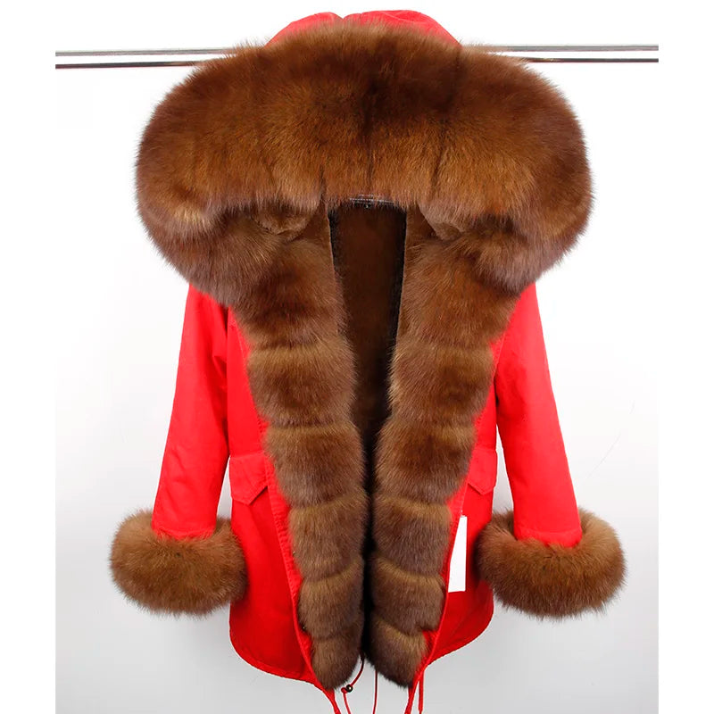 Luxury Hooded Real Fox Fur Jacket