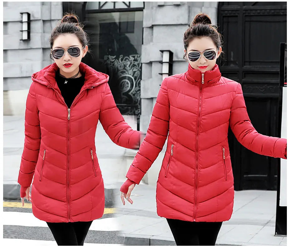 Wine Red Fur Collar Winter Jacket for Women