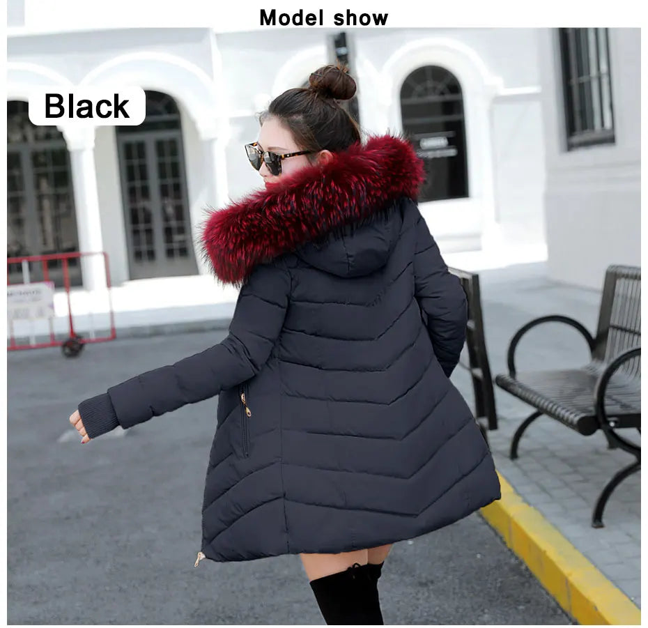 Wine Red Fur Collar Winter Jacket for Women