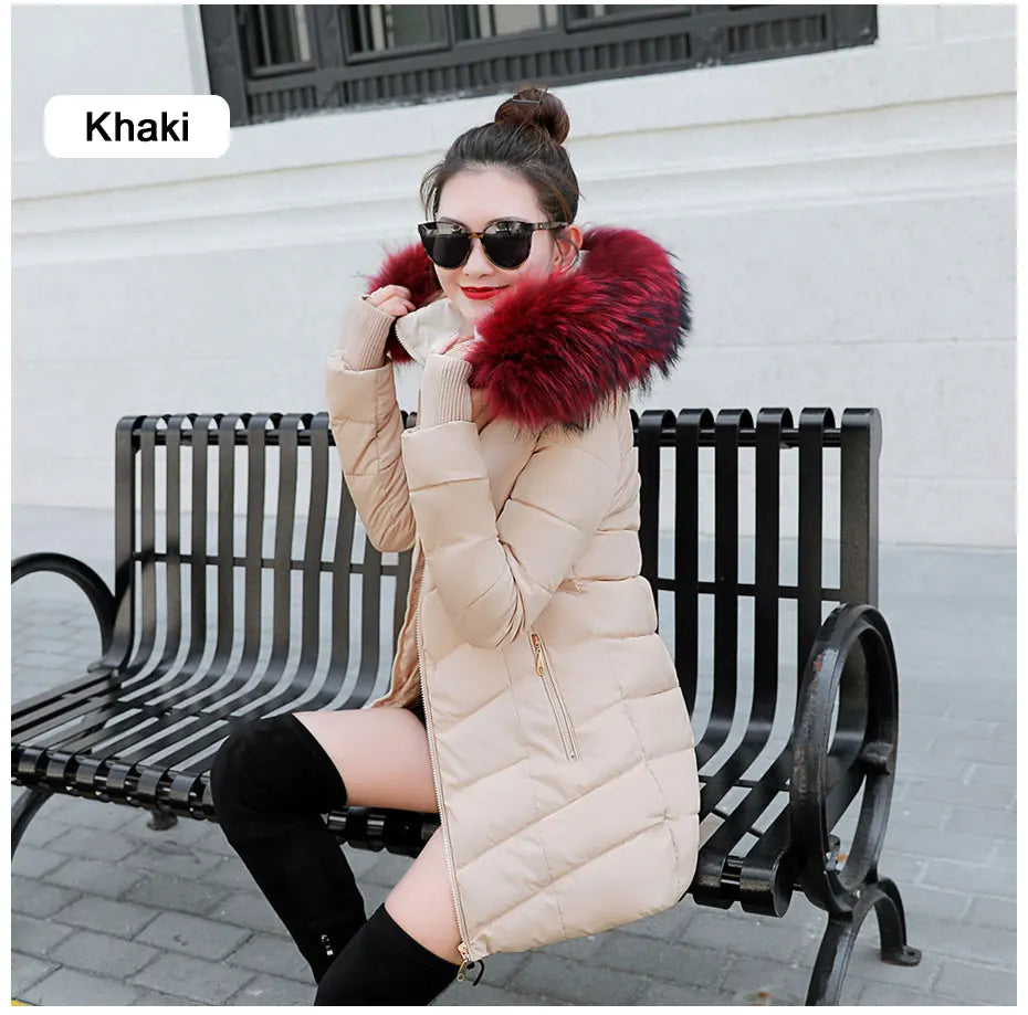 Wine Red Fur Collar Winter Jacket for Women