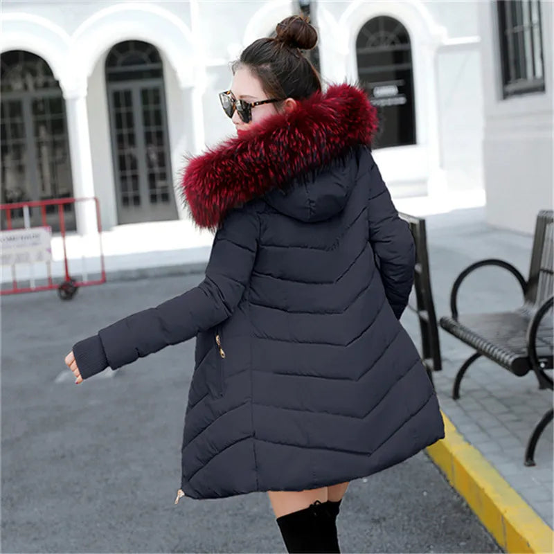 Wine Red Fur Collar Winter Jacket for Women