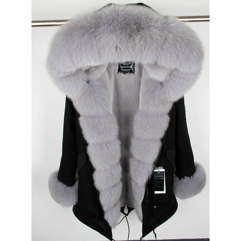 Luxury Hooded Real Fox Fur Jacket