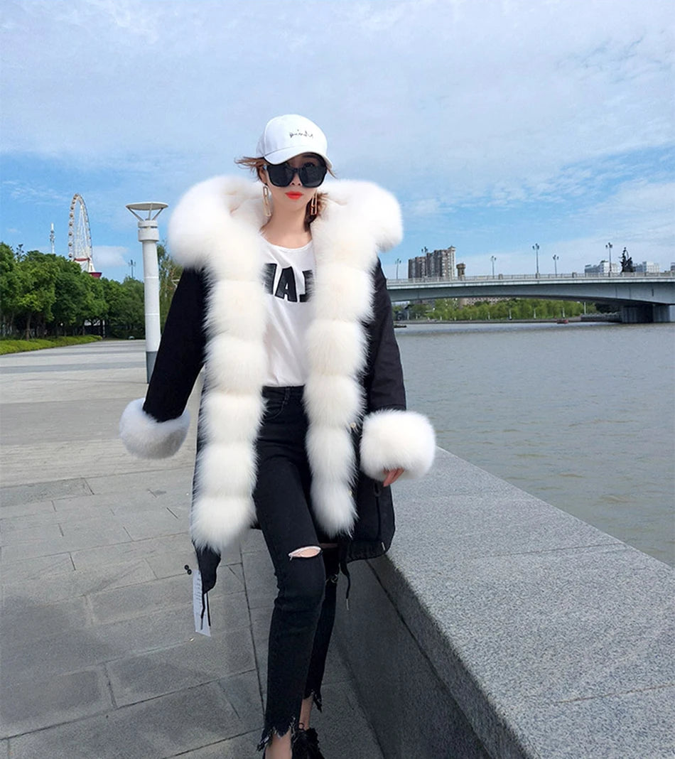 Luxury Hooded Real Fox Fur Jacket