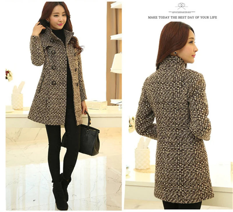 Elegant Women's Plaid Wool Blend Coat