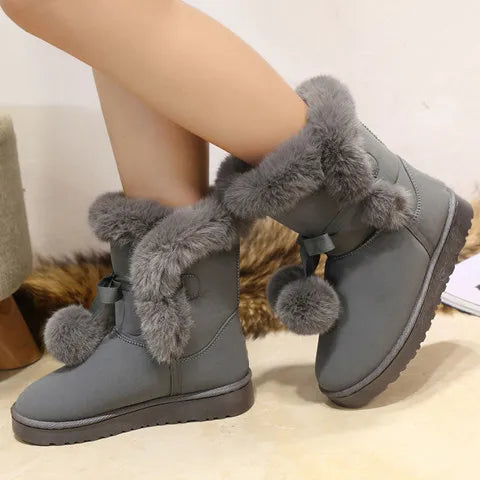 Women's Warm Fur Snow Boots with Fur Ball | Alfadarling