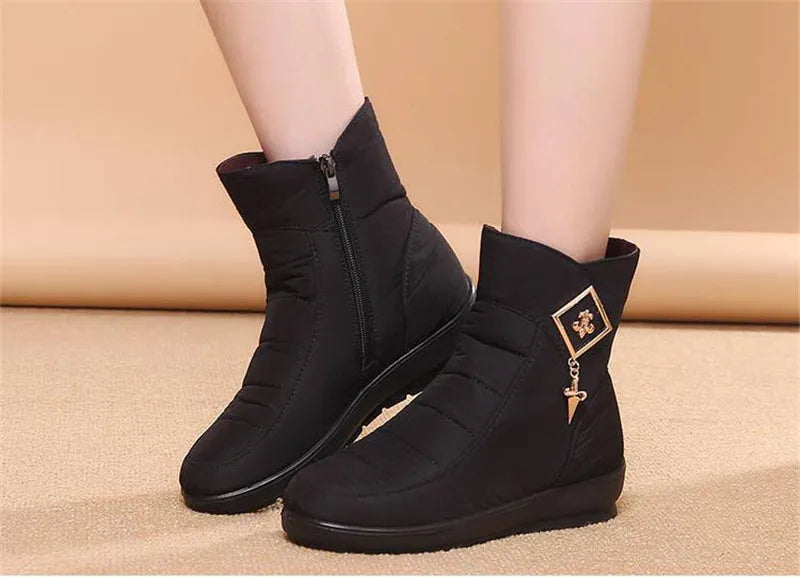 Women's Warm Fur Ankle Snow Boots with Wedge Heel | Alfadarling