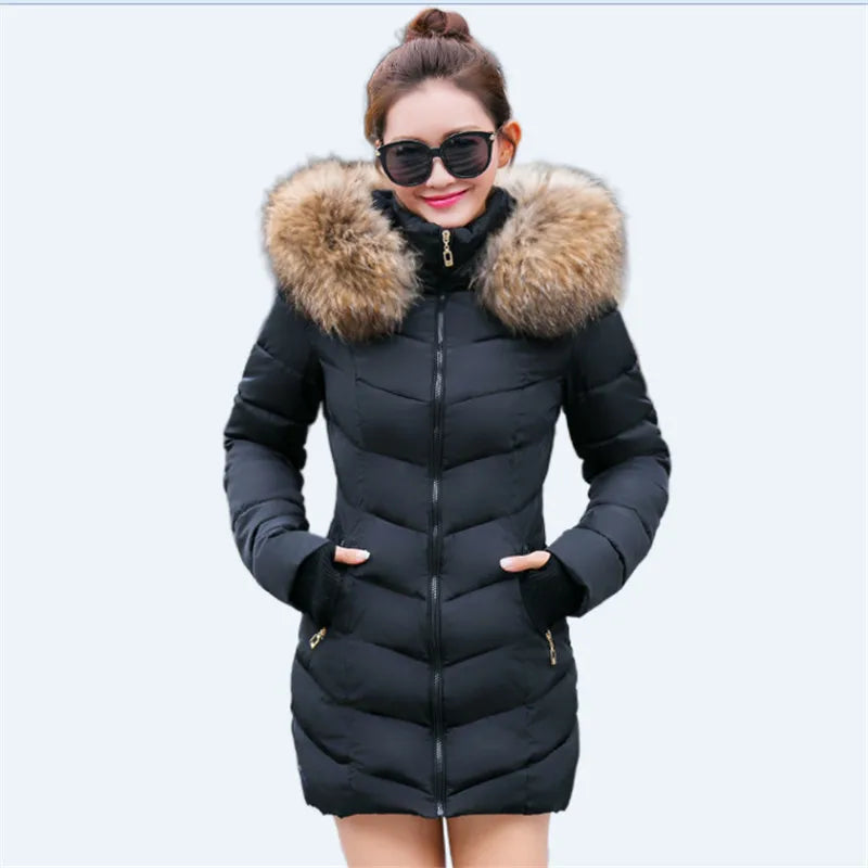 Wine Red Fur Collar Winter Jacket for Women