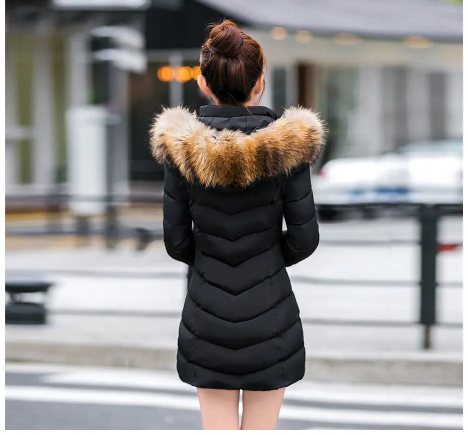 Wine Red Fur Collar Winter Jacket for Women