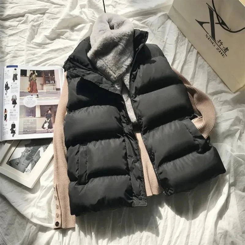 Women Winter Warm Cotton Padded Puffer Vests Sleeveless Parkas Jacket