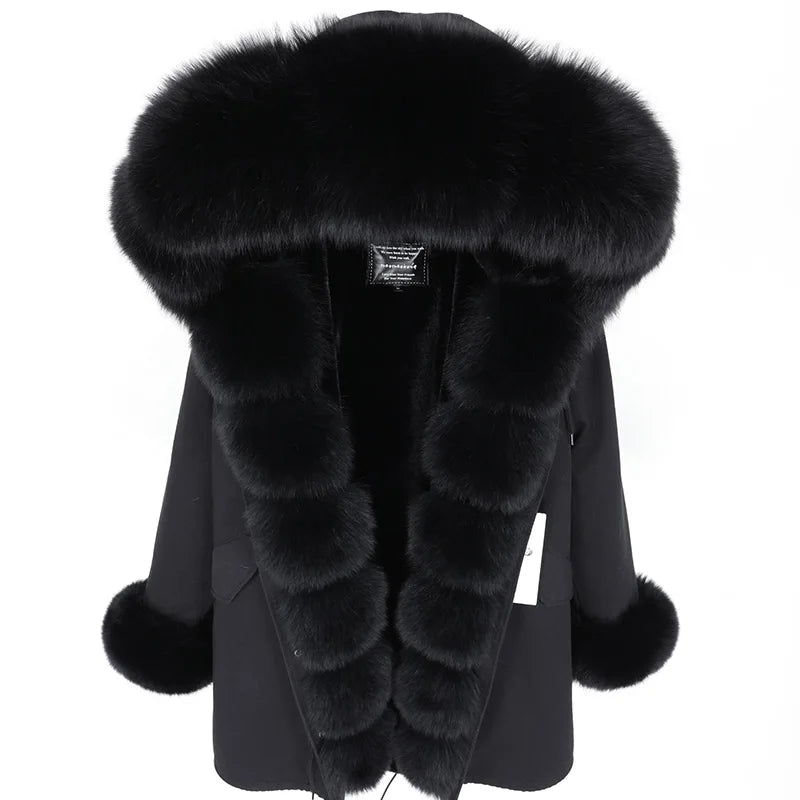 Luxury Hooded Real Fox Fur Jacket