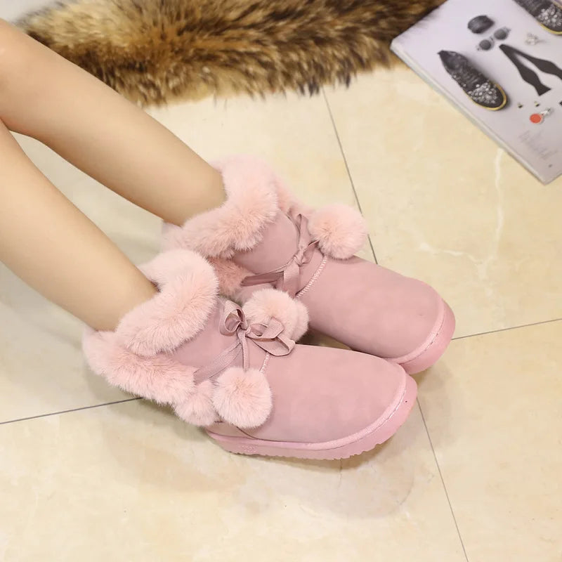 Women's Warm Fur Snow Boots with Fur Ball | Alfadarling