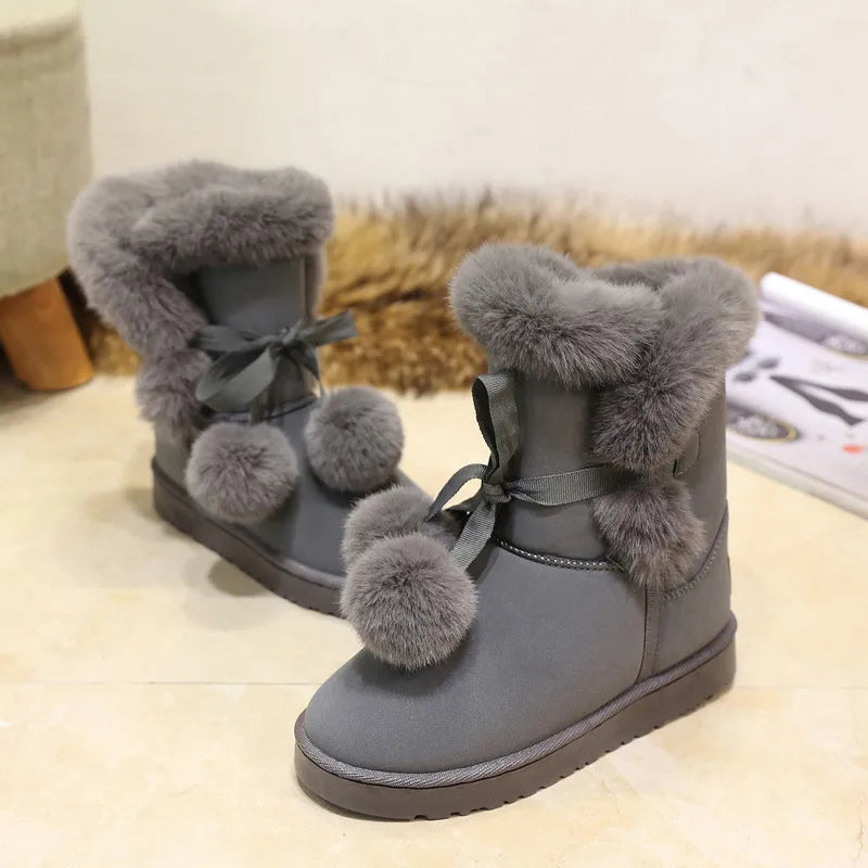 Women's Warm Fur Snow Boots with Fur Ball | Alfadarling