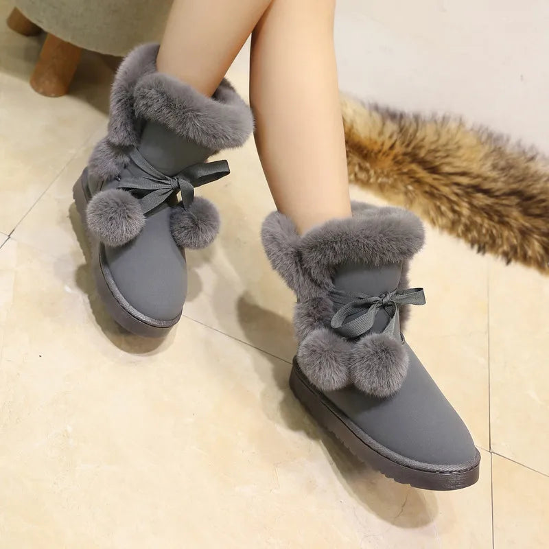 Women's Warm Fur Snow Boots with Fur Ball | Alfadarling