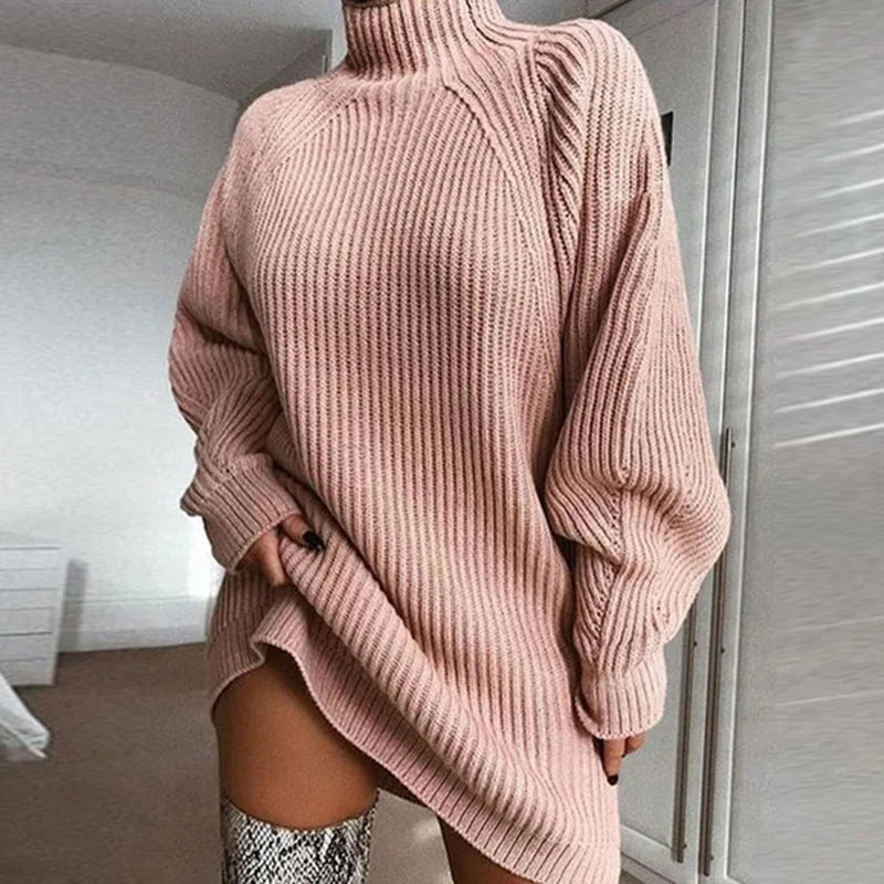 Oversized Turtleneck Knitted Mini Dress