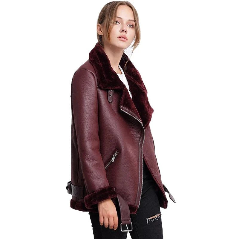 Ailegogo Winter Faux Leather Fur Jacket