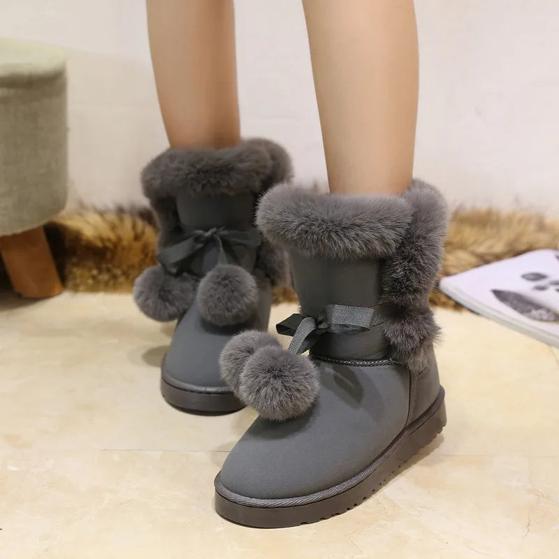 Women's Warm Fur Snow Boots with Fur Ball | Alfadarling