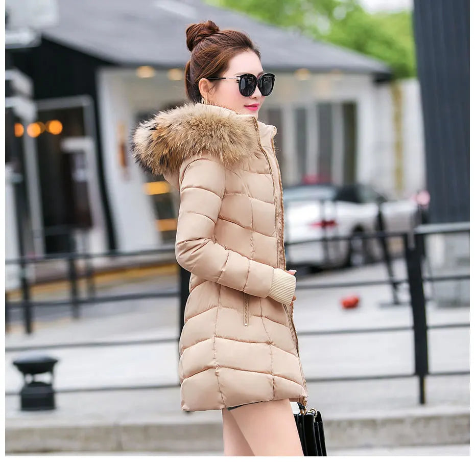 Wine Red Fur Collar Winter Jacket for Women