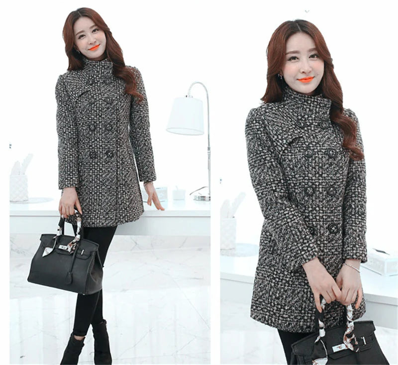 Elegant Women's Plaid Wool Blend Coat