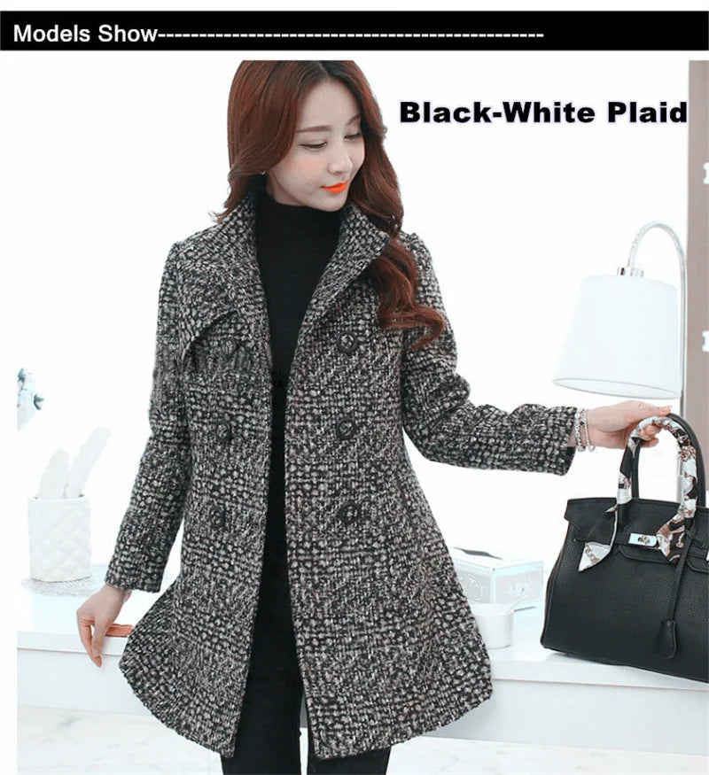 Elegant Women's Plaid Wool Blend Coat