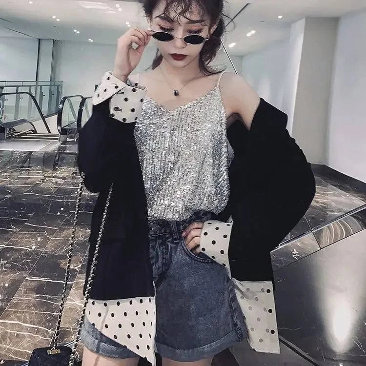 Sparkling Sequin V-Neck Sling Top